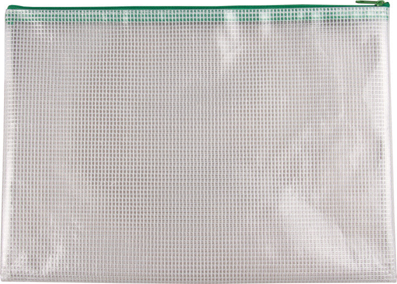 Q-connect Reissverschlusstasche – für A4-Dokumente – 337 × 255 mm, Kunststoff, Grün – 8 Stück