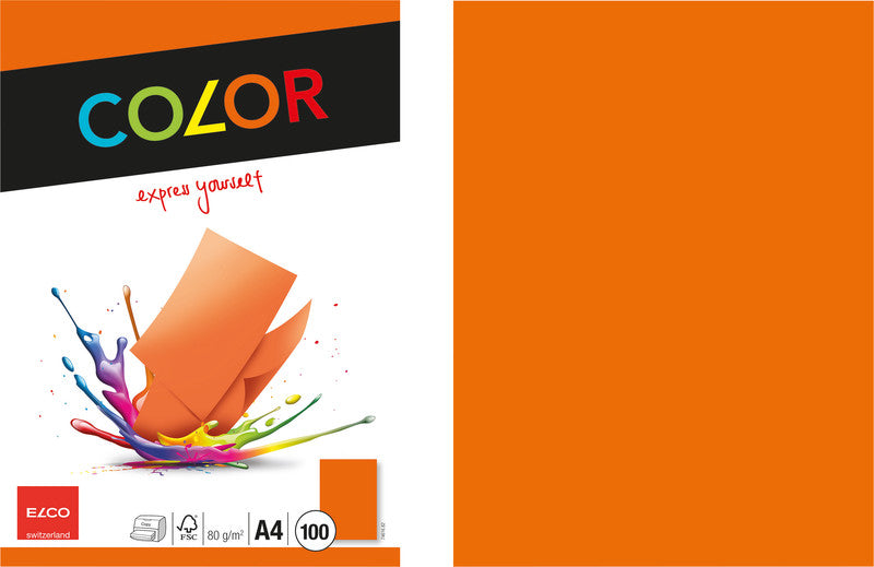 Elco Kopierpapier – A4, 80 g/m², Orange – für Inkjet/Laser/Kopierer – FSC – 100 Blatt