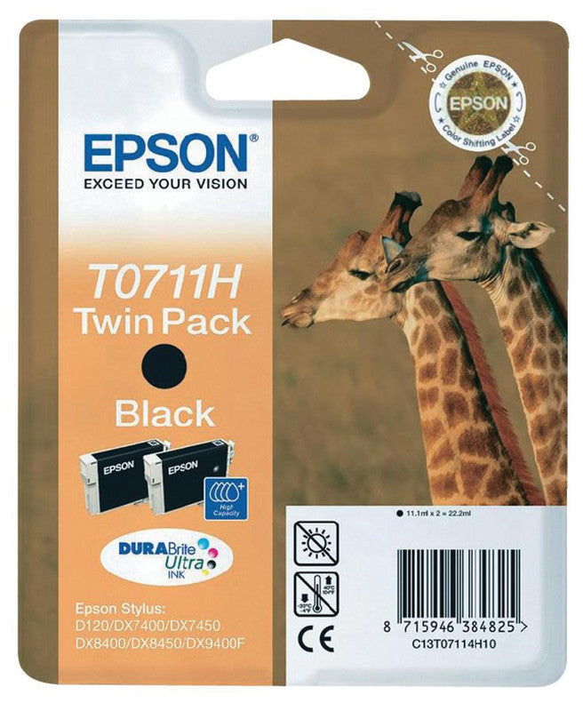 Epson Tintenpatronen-Multipack T0711H, Schwarz, 2er-Pack – für Tintenstrahldrucker und Multifunktionsgeräte