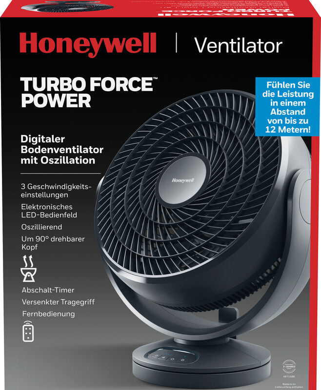 Honeywell TurboForce Bodenventilator – 3 Stufen, oszillierend, 75 W, 64 dB, Schwarz