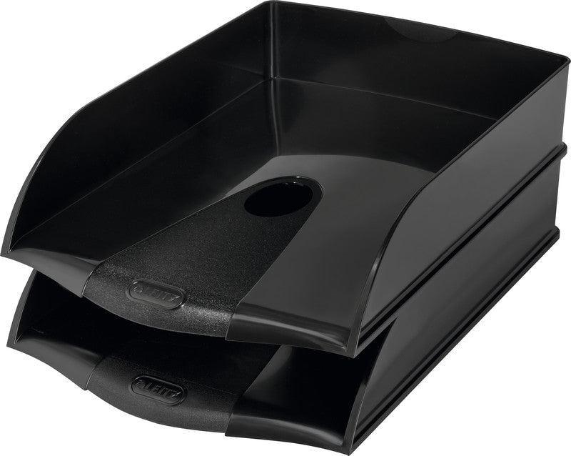 Leitz Briefkorb – mit Griffausschnitt, mit Beschriftungsfeld, glänzend, schwarz, B 255 × H 70 × T 385 mm