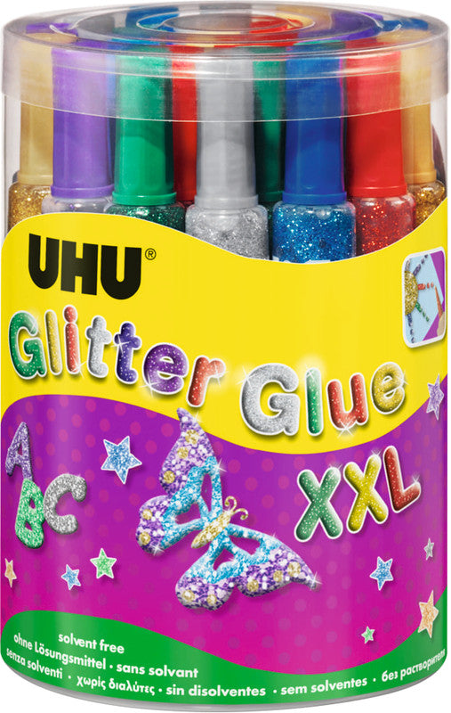 UHU Glitzerkleber – farbig sortiert – 14 ml – auswaschbar, lösungsmittelfrei – zum Basteln