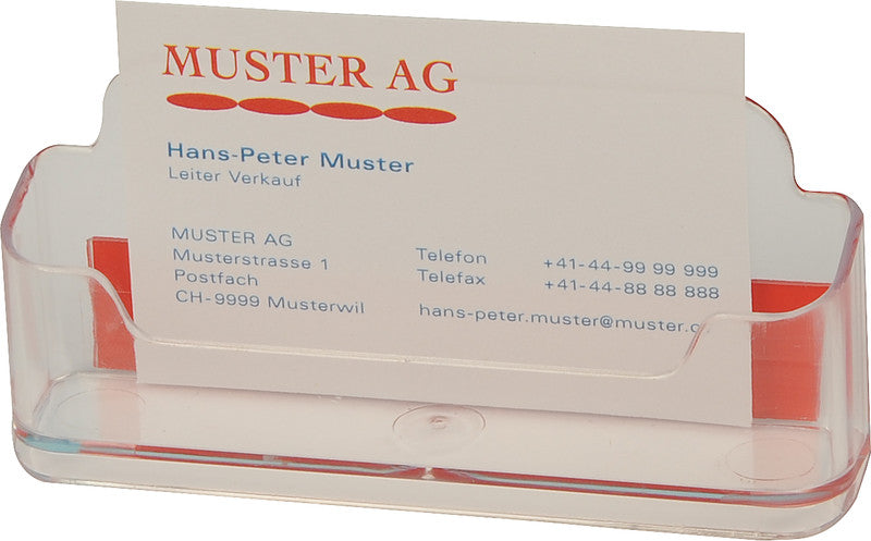 Booffice Visitenkartenständer – selbstklebend, 1 Fach, quer, für Karten bis 105 mm, Kunststoff, transparent