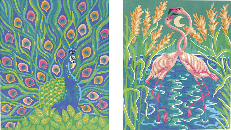 JANOD Ausmalbilder-Set Malen nach Zahlen Vögel – ab 7 Jahren – 15 Acrylfarben, 2 Seiten – 195 × 235 mm