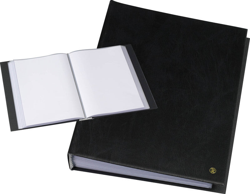 Rillstab Sichtbuch – 30 Sichttaschen, A4, austauschbar, genarbt, antireflex, schwarz, Kunstleder