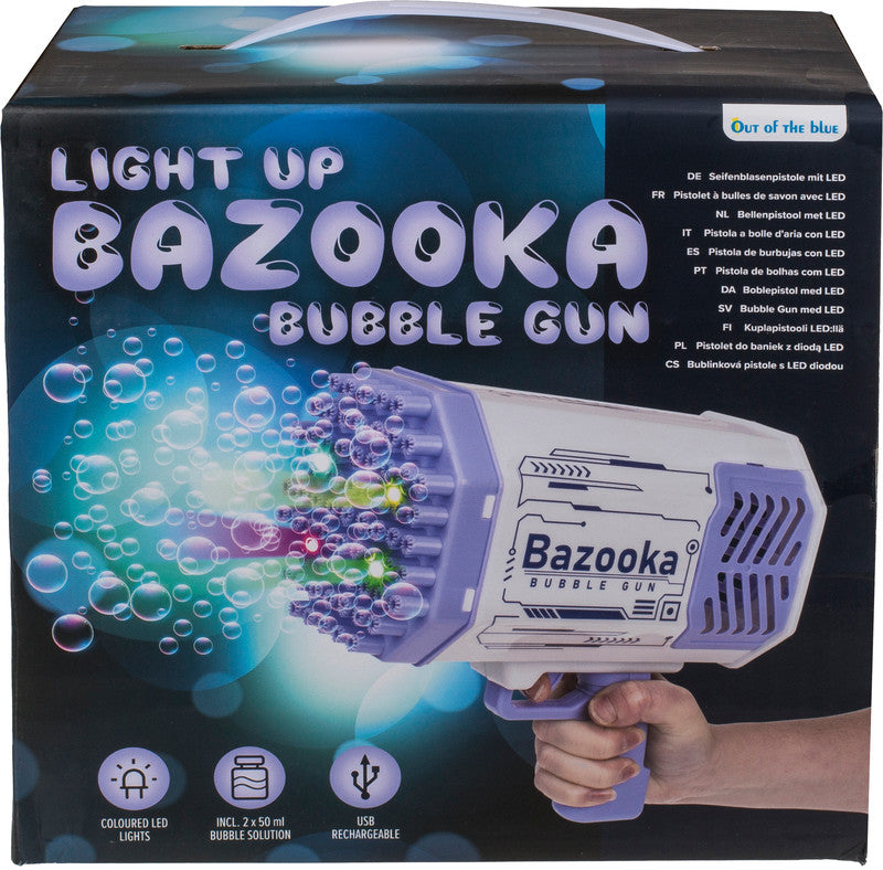 Out oft the blue Out of the Blue Seifenblasenpistole Bazooka – 2 × 50 ml, 23 × 22 × 13 cm, violett, LED, USB-Ladekabel