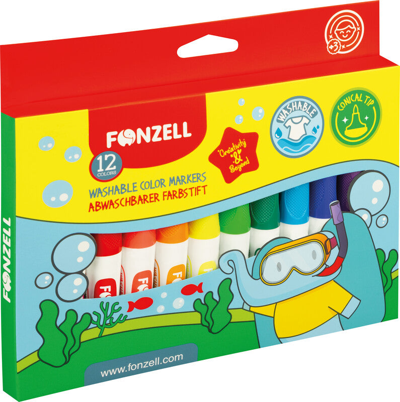 Fonzell Filzstifte, Strichbreite 7 mm, 12 Farben