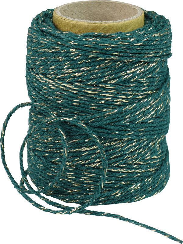 Präsent Baumwoll-Kordel – 2 mm × 50 m, Tanne/Gold