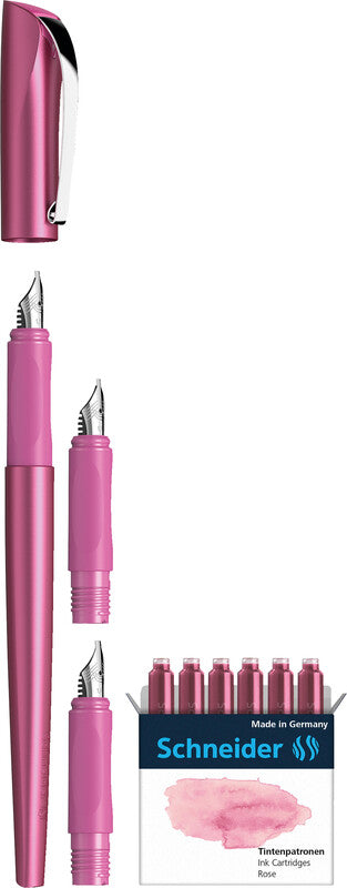 Schneider AG Schneider Callissima Kalligrafie Set – 1,1/1,5/1,8 mm – für Rechts- & Linkshänder – Pink, Rose – Patronen