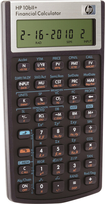 HP Taschenrechner 10bII+ – 12-stellig, LCD, Finanz/Statistik, Batterie, 80×145×12 mm