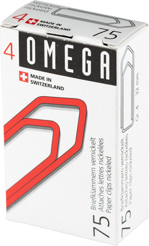 Omega Büroklammern – vernickelt – 32 mm – Metall – Silber – 75 Stück