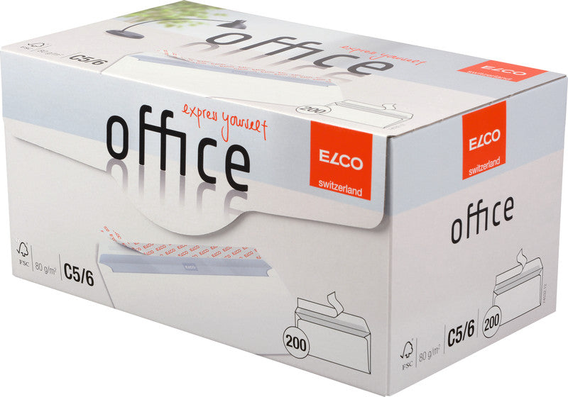 Elco Couvert C6/5 (229 × 114 mm), ohne Fenster, selbstklebend (Optifix), hochweiss, 80 g/m², Papier – 200 Stk.