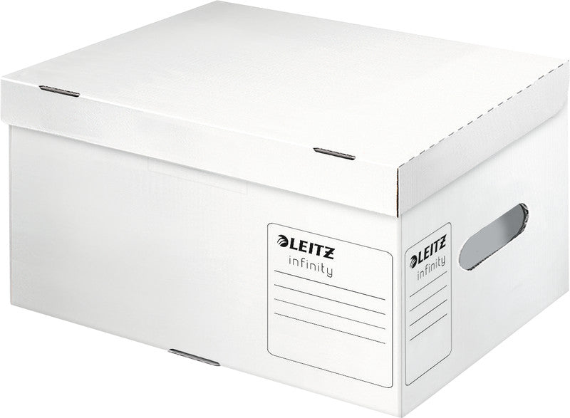 Leitz Infinity Archivschachtel – für A4, B 355 × H 190 × T 255 mm, mit Deckel, weiss, Karton