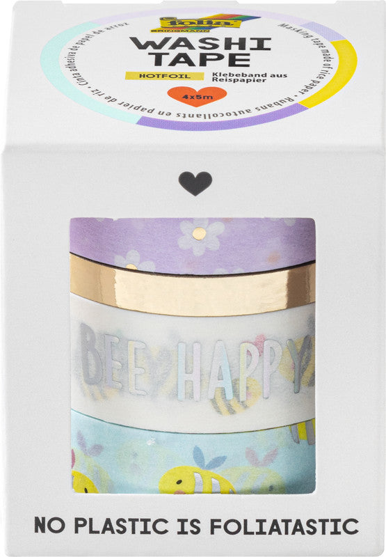 Folia Washi-Tape-Set – sortiert – 5 mm × 5 m, 15 mm × 5 m – 4 Rollen