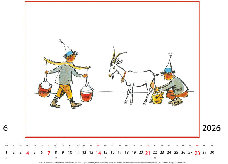 Cosa Kunstkalender Alois Carigiet Schellen-Ursli 2026 – 47 × 36 cm – d