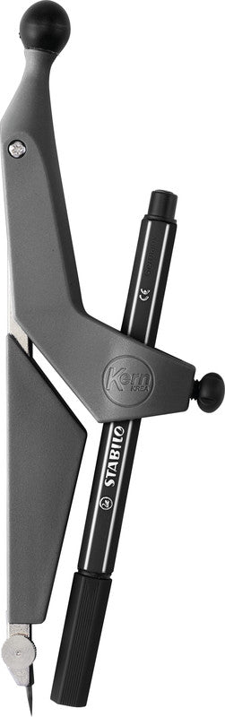 Kern krea Zirkel – Schenkellänge 15 cm, Radius 21 cm, Aufnahme bis 12 mm, Kunststoff, Mattschwarz
