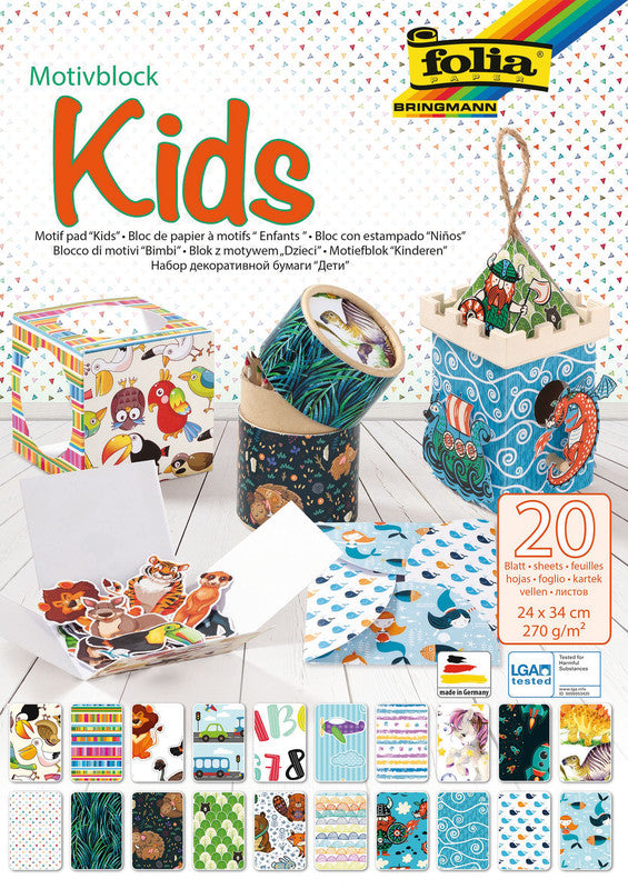 Folia Motivkartonblock Kids – 240 × 340 mm – 270 g/m² – sortiert – 20 Blatt