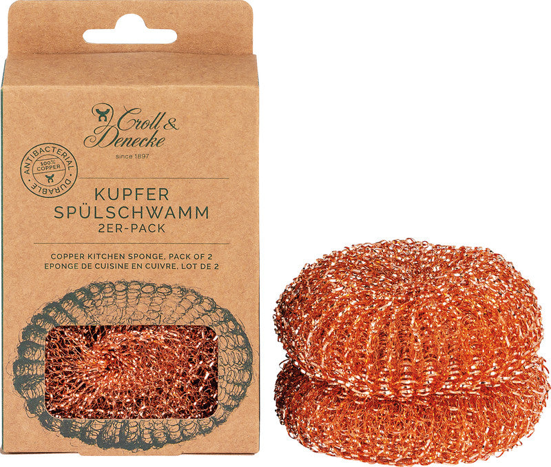 Croll+denecke Schwamm – Kupfer, 9 × 3 × 9 cm, braun, vegan, für Töpfe, Pfannen, Gläser, 2 Stk.