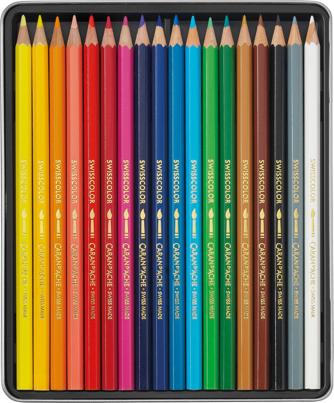 Caran d-Ache Caran d'Ache Aquarellfarbstifte Swisscolor Aquarelle – 18 Farben, im Metalletui, Ø 2,8 mm, FSC