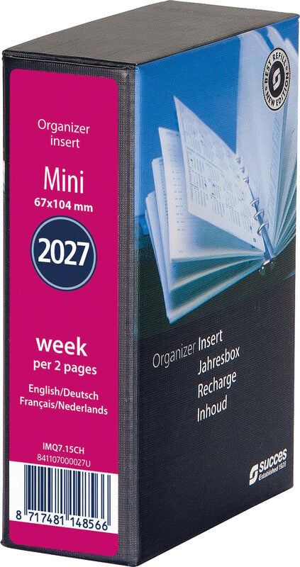Succes Kalender-Einlage – 1 Woche/2 Seiten, 5-fach, 6,7 × 10,4 cm, 2027