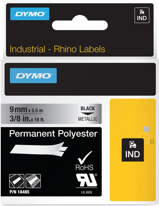 DYMO Schriftband – 9 mm × 5,5 m, silber, schwarz – für DYMO Rhino: 3000, 4200, 5000, und andere
