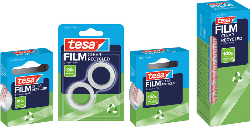 TESA Büro-Klebeband eco & clear – permanent, klar, Kunststoff, 19 mm × 10 m, Kern Ø 26 mm, 2 Rollen