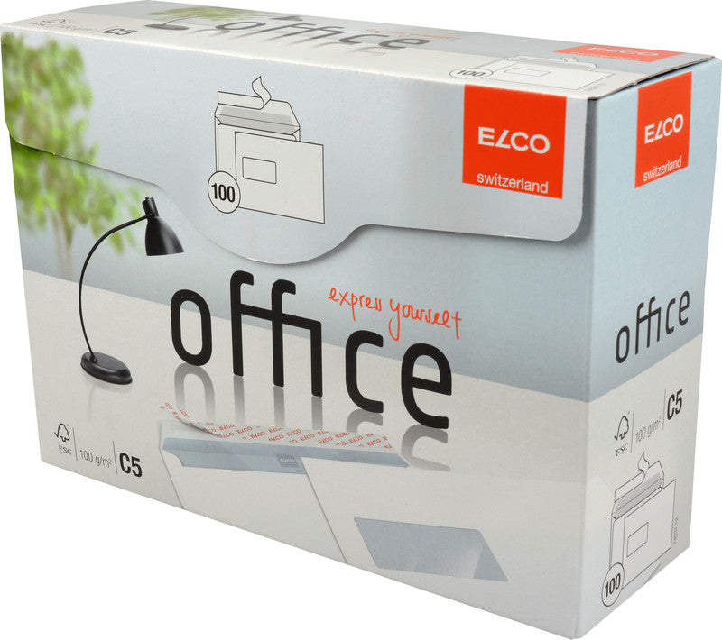 Elco Couvert C5, Fenster links, selbstklebend, hochweiss, 100 g/m², mit Innendruck – 100 Stk.