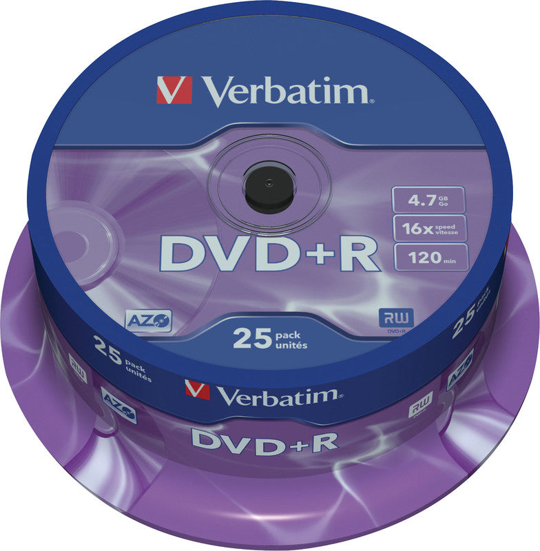 Verbatim DVD+R 4,7 GB 16× Spindel – 25 Stück
