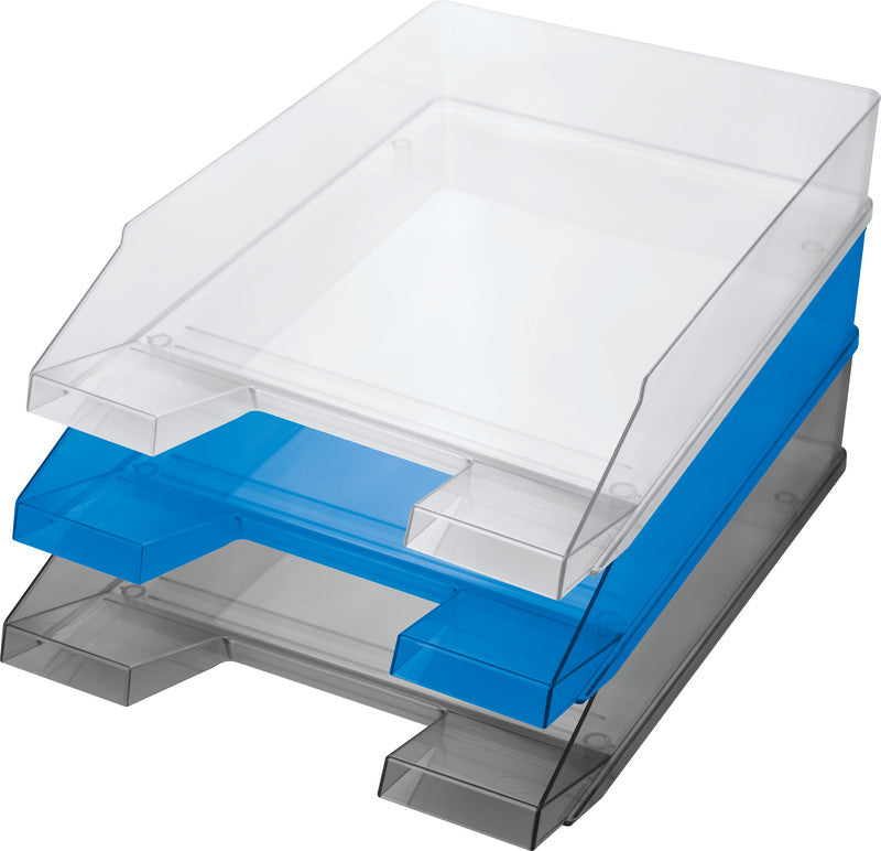 Helit Briefkorb – mit Beschriftungsfeld, hochglänzend, blau transparent, B 245 × H 67 × T 347 mm