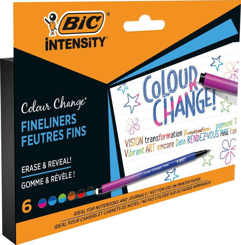 BIC Filzstifte Fineliner Colour Change Intensiv, Strichbreite 0,4 mm, 6 Farben
