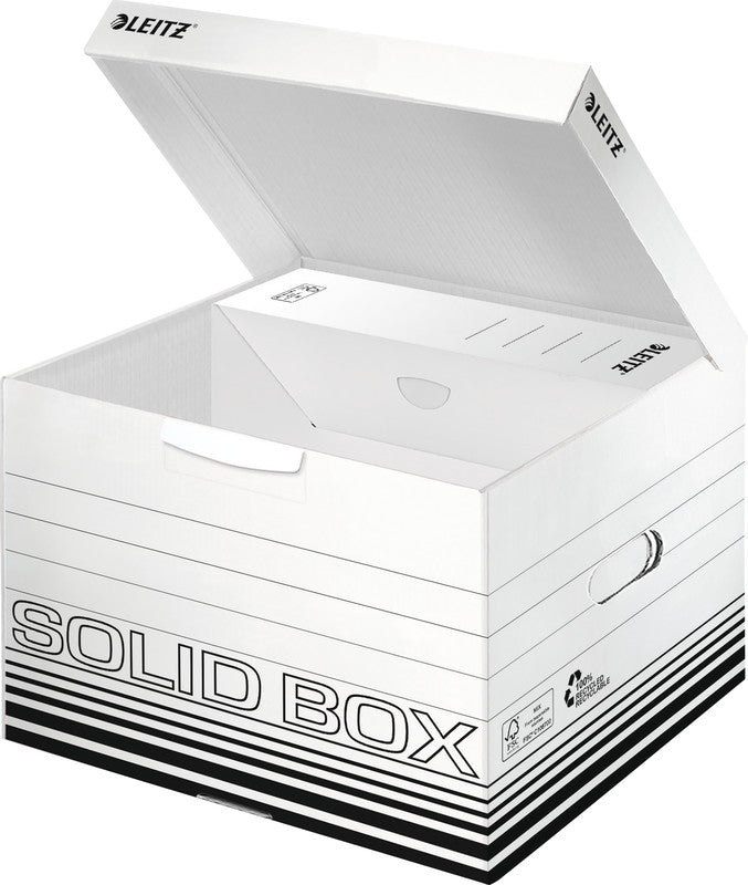 Leitz Solid Box Aufbewahrungsbox B 325 × H 270 × T 360 mm – mit Deckel, mit Tragegriff, schwarz/weiss, Karton
