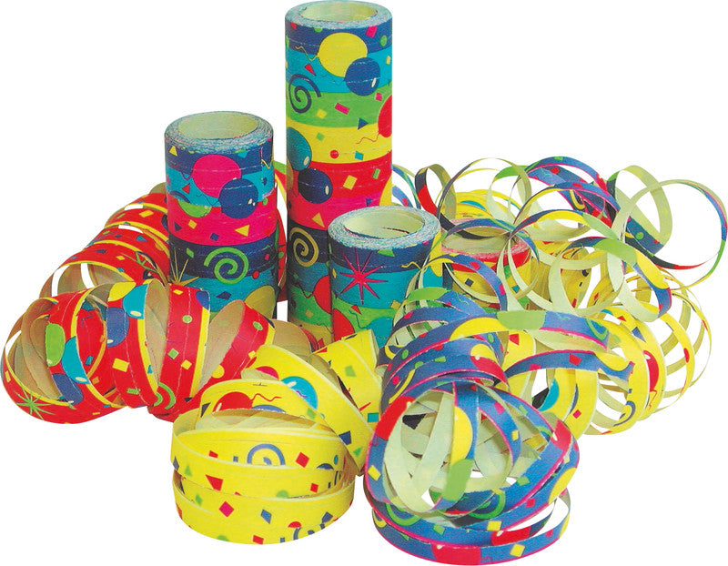 Party Luftschlangen, farbig sortiert, Motiv Ballone, 7 mm × 6000 mm, 3 Stück, schwer entflammbar