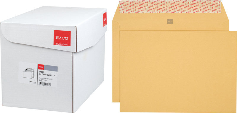 Elco Couvert C4 (324 × 229 mm), ohne Fenster, haftklebend, braun, 120 g/m², Papier – 250 Stk.