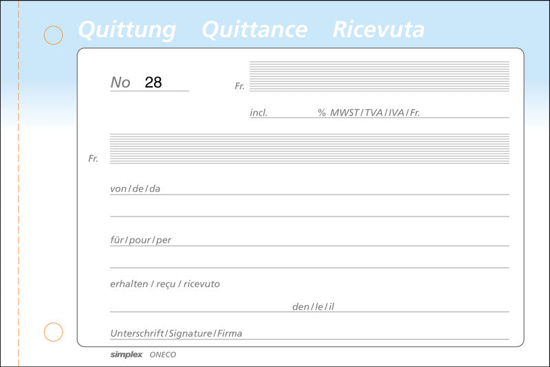 Simplex Formularblock – Quittungen, deutsch, 50 Blatt, A6
