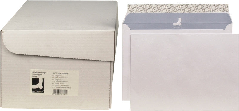 Q-CONNECT Couvert B5, ohne Fenster, selbstklebend, weiss, 100 g/m², mit Innendruck – 500 Stk.