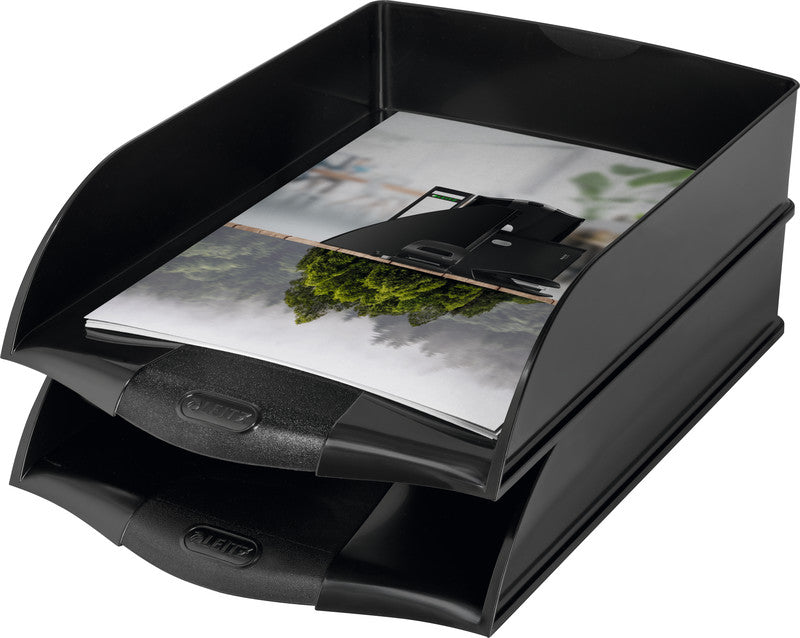 Leitz Briefkorb – mit Griffausschnitt, mit Beschriftungsfeld, glänzend, schwarz, B 255 × H 70 × T 385 mm