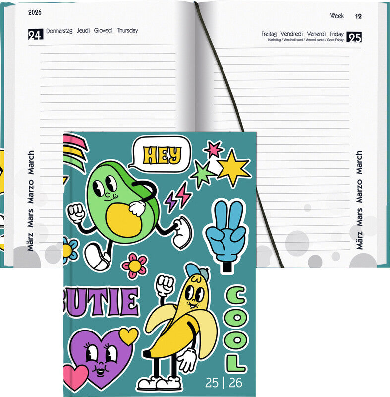Biella mydiary Schüleragenda – 1 Tag pro Seite, gebunden, 12 × 16,5 cm, Aug–Jul, Comic, FSC