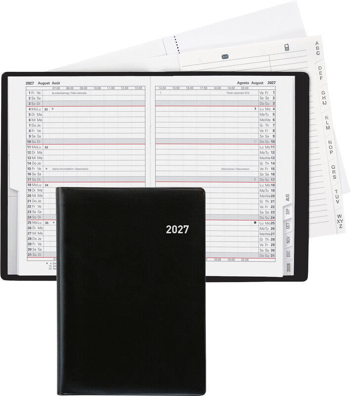 Biella Glasgow Agenda – 1 Monat/2 Seiten, geheftet, 10 × 13,9 cm, 15 Monate Okt–Dez, schwarz, PEFC
