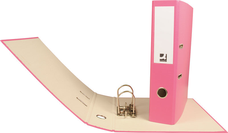 Q-connect Ordner – A4 hoch – 2-Ring Hebelmechanik, Rücken 70 mm – rosa, mit Niederhalter, mit Griffloch, FSC