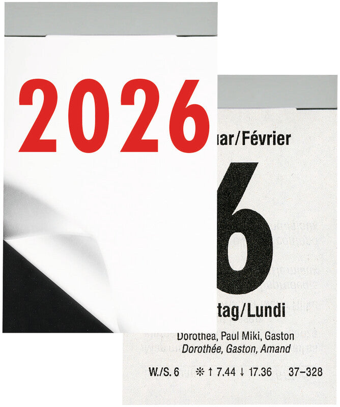 Biella Abreisskalender Block 3 2026 – 5,4 × 8 cm – 1 Tag/Blatt – d/f – perforiert