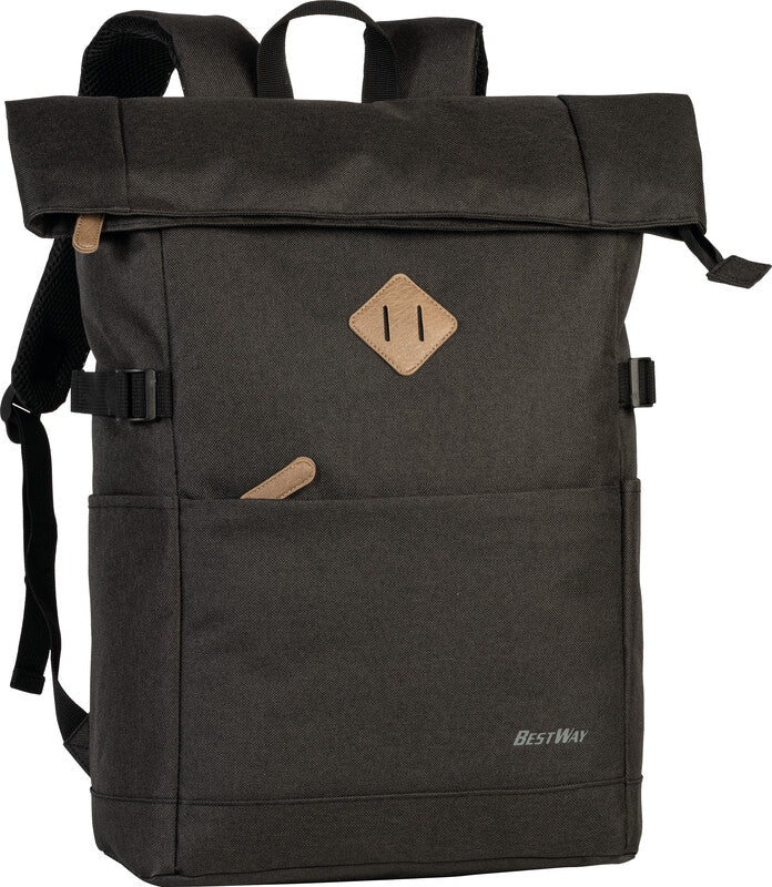 Bestway Notebook-Rucksack Campus Style Roll-Top – Polyester – Schwarz, 260 × 500/600 × 160 mm