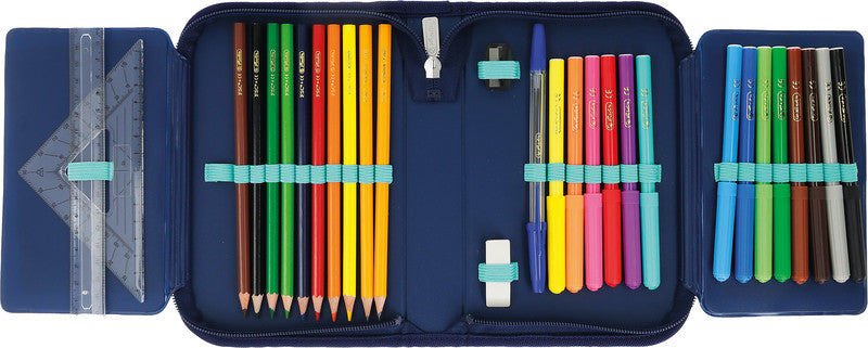 Herlitz Cute Animals Etui 2-fach, gefüllt, 31-teilig – Turtle – Kunststoff – 20,3 × 3,5 × 14,0 cm