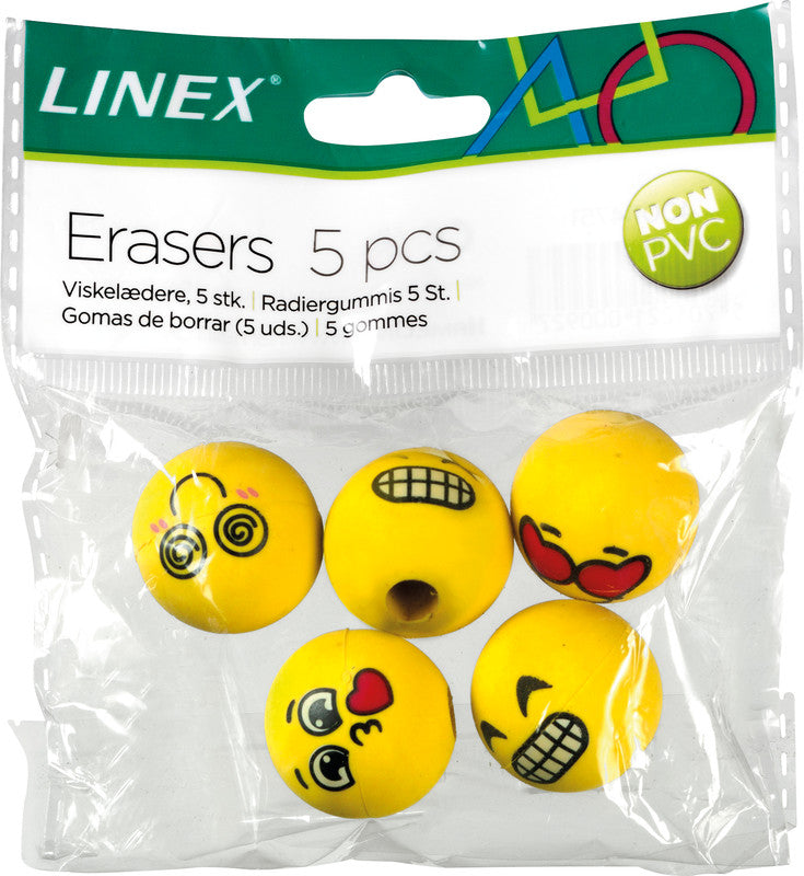 Linex Radierer Emoji – für Bleistifte und Farbstifte – gelb – 5er-Pack