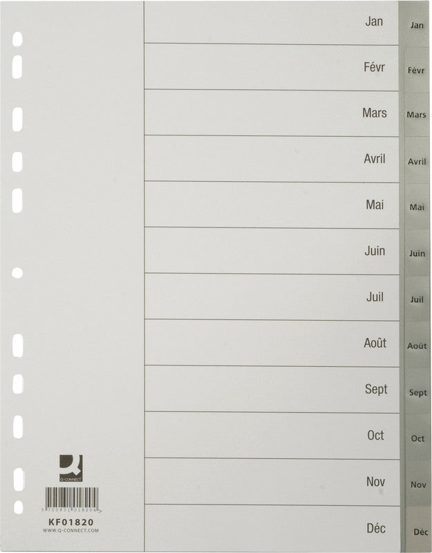 Connect Register – für A4, Kunststoff (PP), Jan.–Dez., 12-teilig, grau, 11-fach