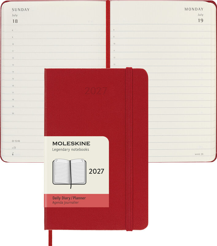 Moleskine Tagesagenda – 1 Tag pro Seite, gebunden, 9,0 × 14,0 cm, 2027, 1-h-Takt, scharlachrot, FSC
