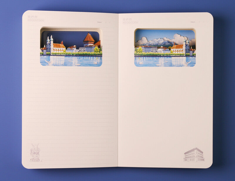 Buddhiherz Notizbuch, 110 × 180 mm, liniert, Fadenheftung, Hardcover, 216 Seiten, 150 g/m² – blau