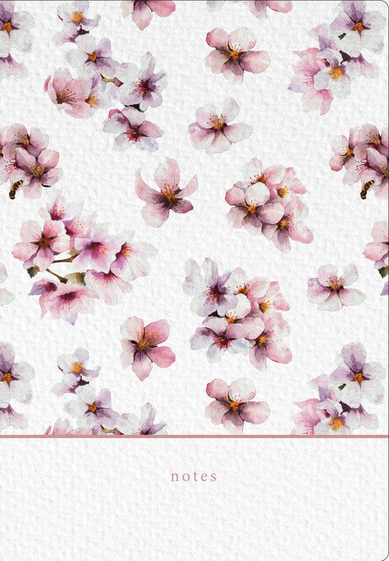 Natur verlag Notizbuch – A5 – Gebunden, Abgerundete Ecken, Lesebändchen, Rosa, Mandelblütenmuster, FSC
