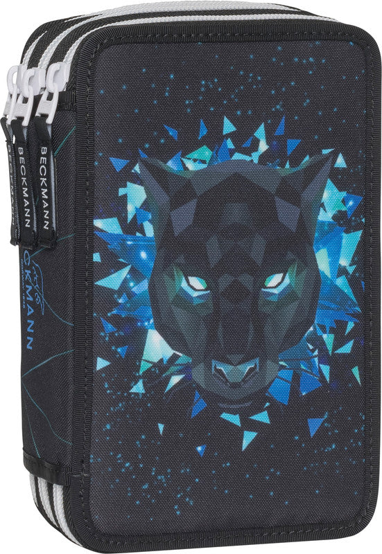 Beckmann Klassisches Schuletui Triple, gefüllt, 27-teilig – Panther – Kunststoff – 13 × 20,5 × 7 cm