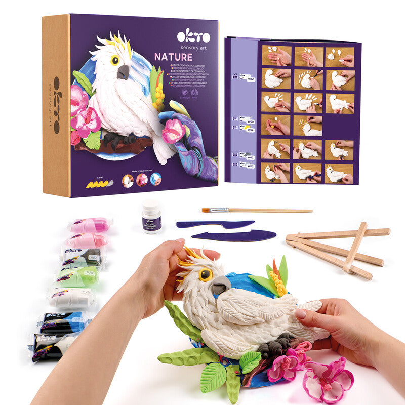 Okto Sensory Art – Modelliermasse-Set Air Clay 3D Kakadu – ab 14 Jahren – Ø 160 mm