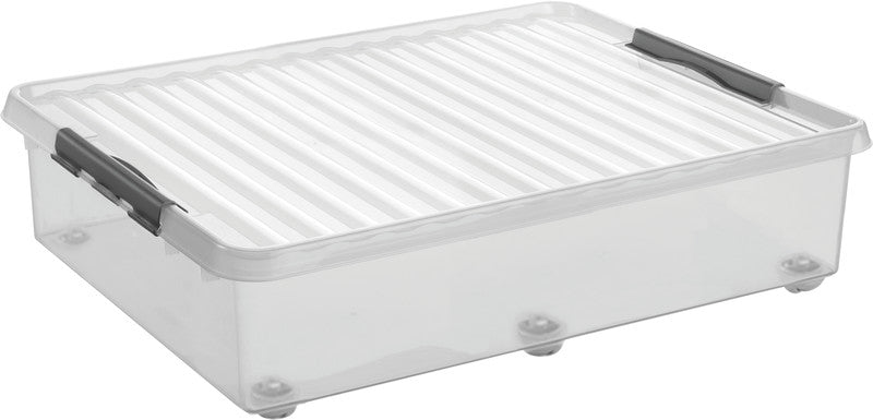 Helit die q-line Aufbewahrungsbox 60 l – mit Rollen, stapelbar, 800 × 200 × 500 mm, transparent, Kunststoff